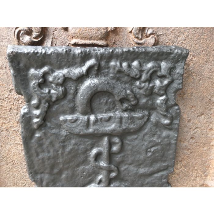 Plaque de Cheminée 'Bâton d'Asclépios' en Fonte 