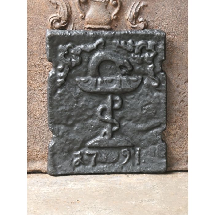 Plaque de Cheminée 'Bâton d'Asclépios' en Fonte 