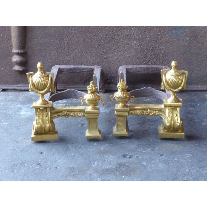 Chenets Néoclassiques en Bronze Doré en Fer forgé, Bronze doré 
