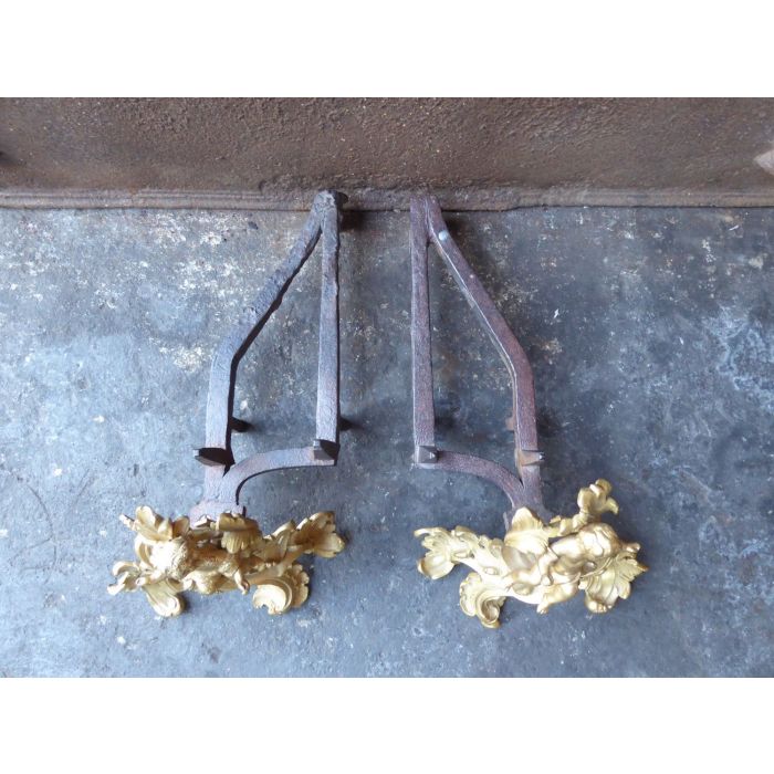 Chenets Louis XV en Bronze Doré en Fer forgé, Bronze doré 