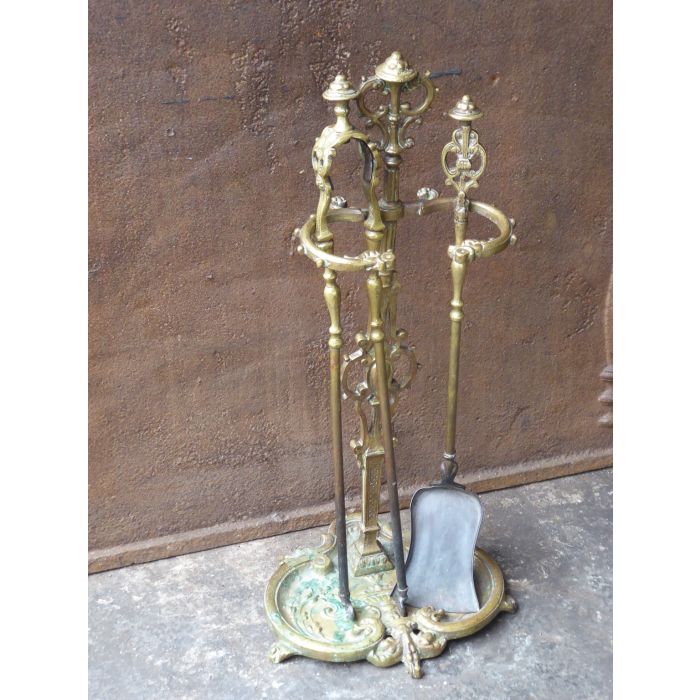 Serviteur Cheminée Art Nouveau en Fer forgé, Laiton, Bronze 